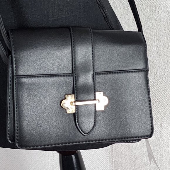 Cruise Club Dark Navy PVC Poly Gold Hardware Baby Satchel Clasp Cross Body Purse - Picture 6 of 16